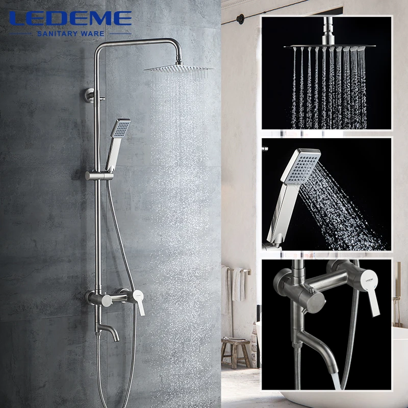 LEDEME Shower Faucet Bathroom Rainfall Bath Cabin Mixers Swivel Spout Waterfall Stainless Steel Tap Faucets L72401 | Обустройство