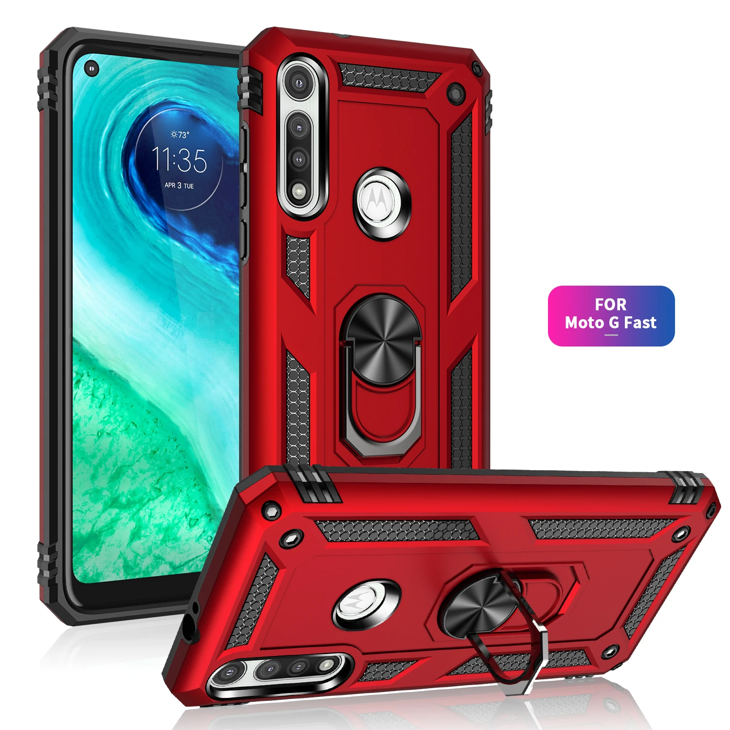 

Shockproof Armor Phone Case For Motorola G6 G7 G8 E5 ONE Vistion One Hypeer Stand Magnetic Ring Kickstand Bumper Hard PC Cove
