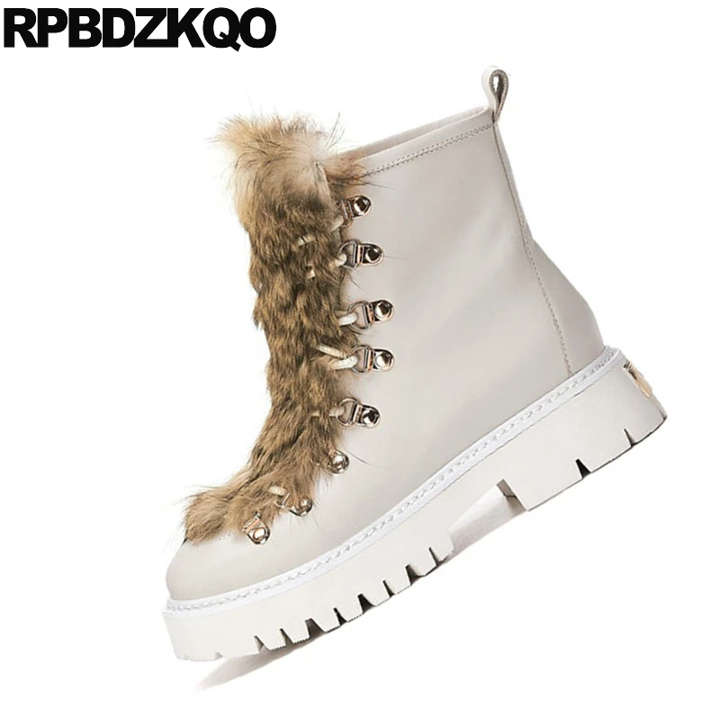 Женские ботильоны из натуральной кожи Бежевые ботинки на высоком массивном