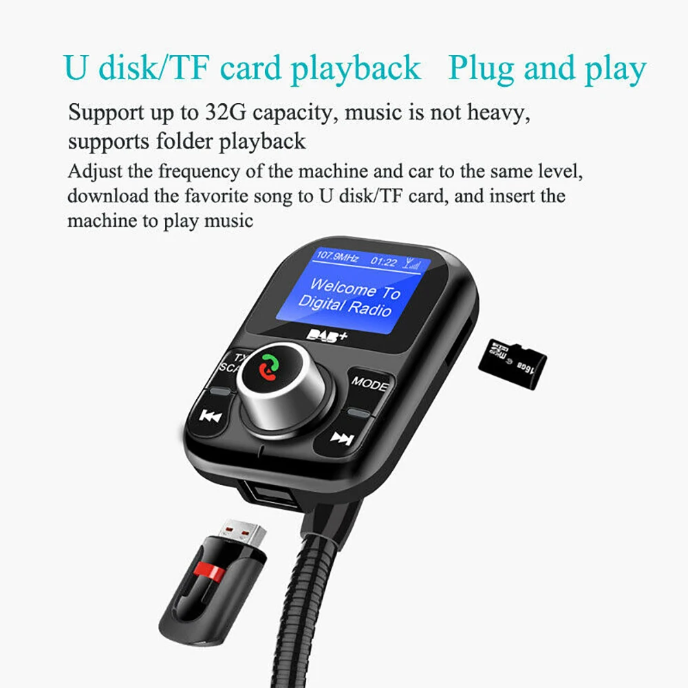 Автомобильный Bluetooth MP3-плеер DAB+ цифровое радио fm-передатчик Поддержка громкой связи телефонные звонки двойная звуковая карта USB fm-передатчик