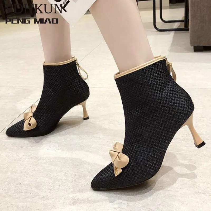 Boots Female Women Shoes 2020 Autumn Stiletto High Heel Plush Pointed Toe Bow Rhinestone Fashion Sexy Zipper Leather Ankle Boots Boots Female Women Shoes 2020 Autumn Stiletto High Heel Plush Pointed Toe Bow Rhinestone Fashion Sexy Zipper Leather Ankle Boots