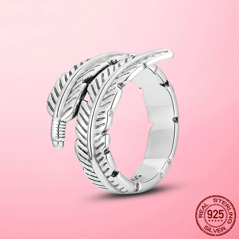 Женское серебряное Открытое кольцо из серебра 925 пробы с перьями - купить по