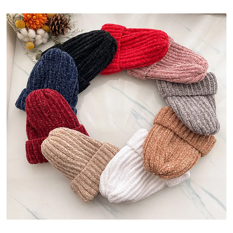 Новинка 2020 Вельветовая вязанная шерстяная шапка зимняя женская бини Двойная