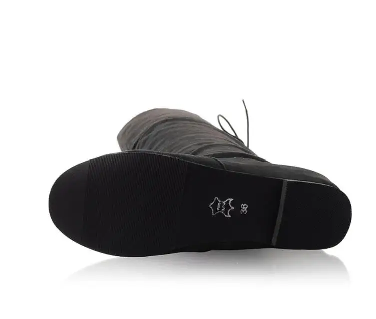 Женские сапоги выше колена на низком каблуке корейские женские с перекрестной