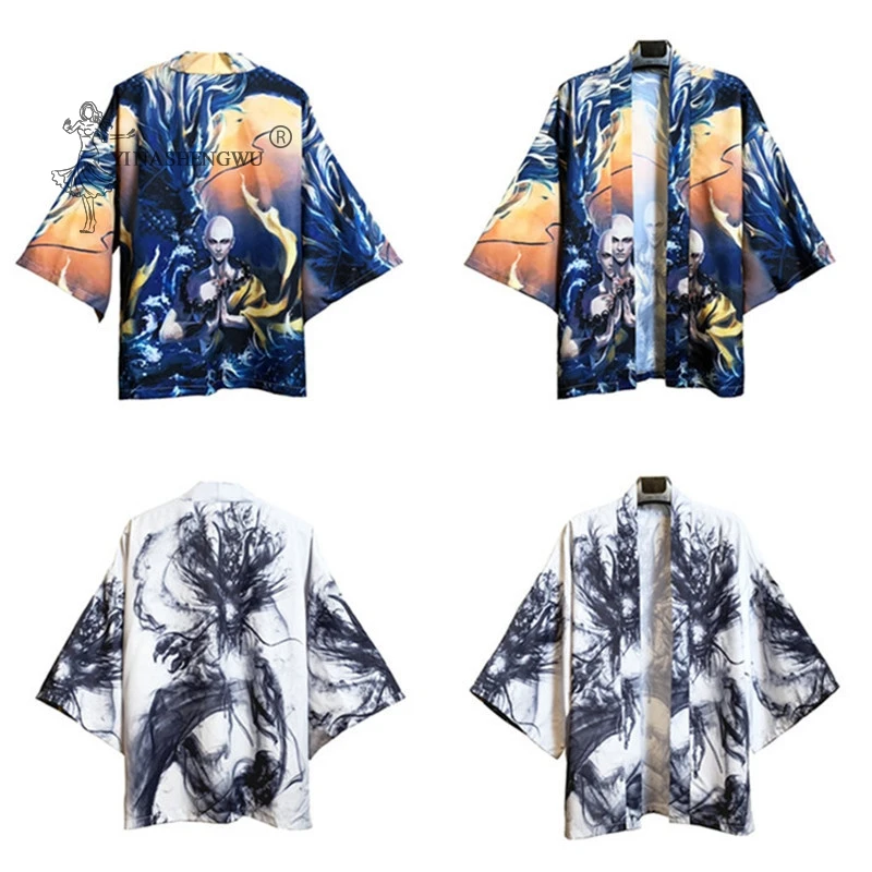 

Japanese Kimono Yukata Style Print Costume Tops Men Women Coat Unisex Harajuku Samurai Japan Traditional Haori Cardigan Clothes