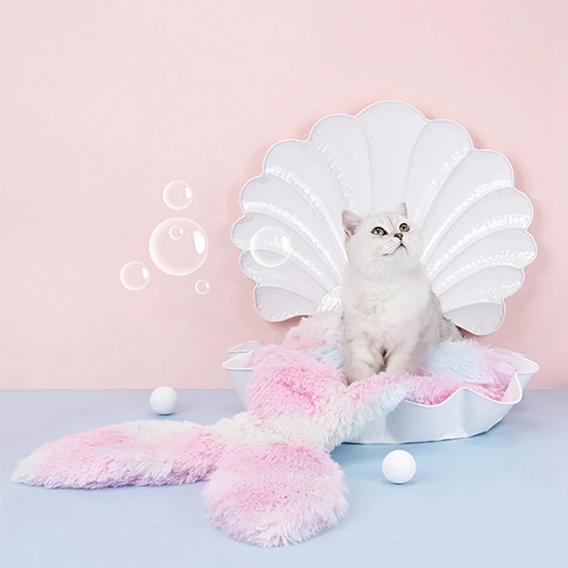 

hot sale link pet cat sleeping bed Plush Self Warming Mermaid Tail Cat Cave Bedwarm enough to protect your cat from being cold