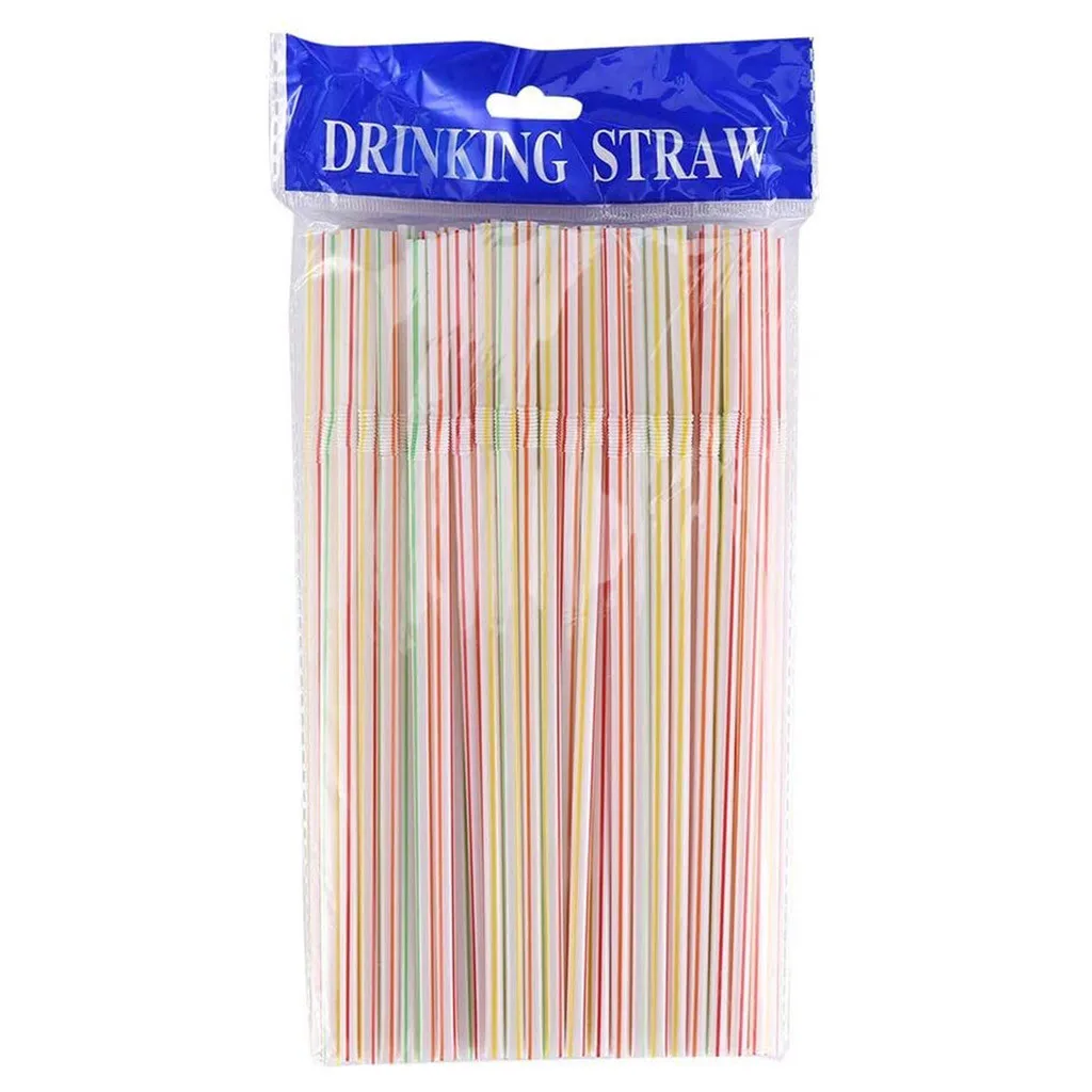 

100 Pcs Flexible Plastic Solid White Party Tea & Coffee Shop Disposable Drinking Straws Wedding Decorations Color Random