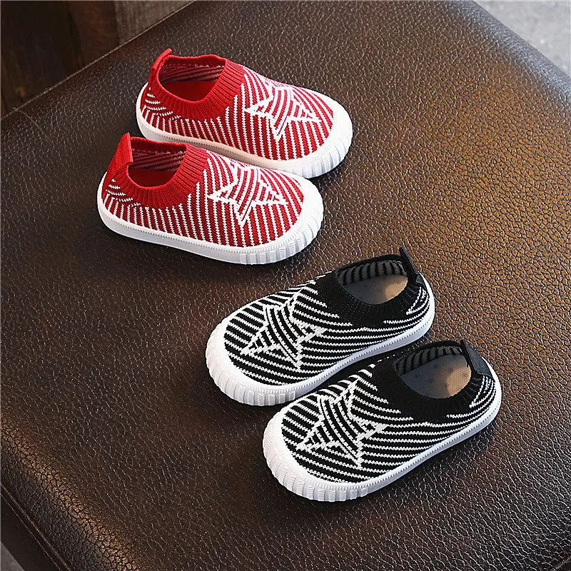 Children Casual Shoes Kids Sneakers Breathable Weaven Knitted Fabric With Stars Soft Boys Girls Flat Shoes Sports Running Shoes