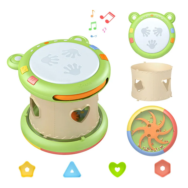 

Rabbit Mother Baby Hand Pat Round Drum Baby Educational Toy Multifunctional Three-in-one Dynamic Sound Noise Maker Musical Toys