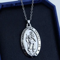 2020 new retro st christopher oval pendant necklace for women fashion pendant clavicle chain accessories party jewelry