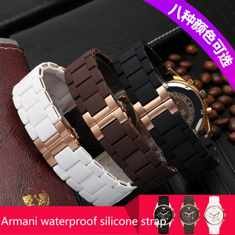 

Rubber and stainless steel silicone strap butterfly buckle watch strap for Armani AR5905 AR5906 AR5919 AR5920 sport 20mm 23mm
