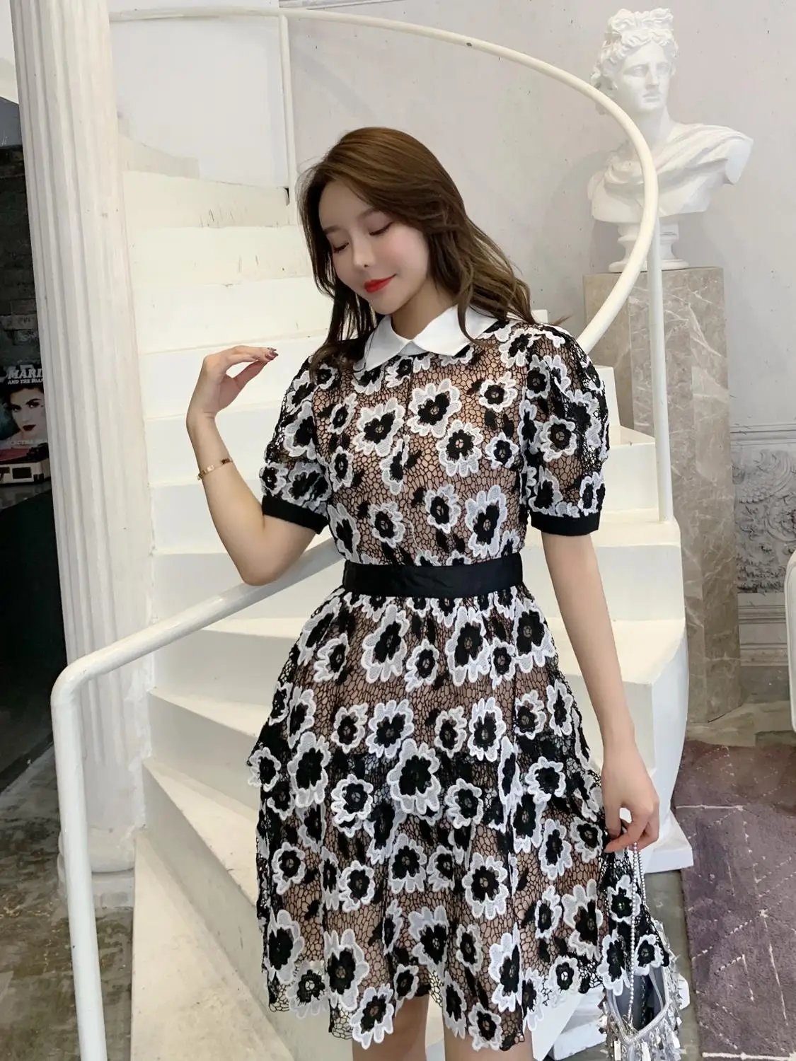 New Fashion 2019 Designer Runway self portrait Dress Women's Puff Sleeve Flowers Embroidery Retro Patchwork Lace | Женская одежда