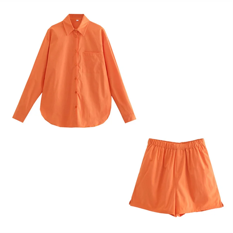 

PUWD Casual Women High Waist Loose Shorts Suits 2021 Summer Fashion Ladies Solid Oversize Shirts Sets Girls Chic Two Piece Sets