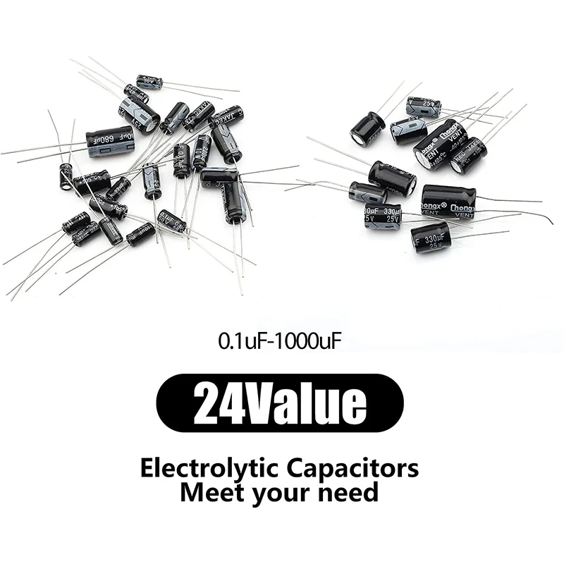 

500Pcs 24 Values Electrolytic Capacitor Kit Range 0.1UF-1000UF 50V Mix Electrolytic Capacitor Assorted Kit