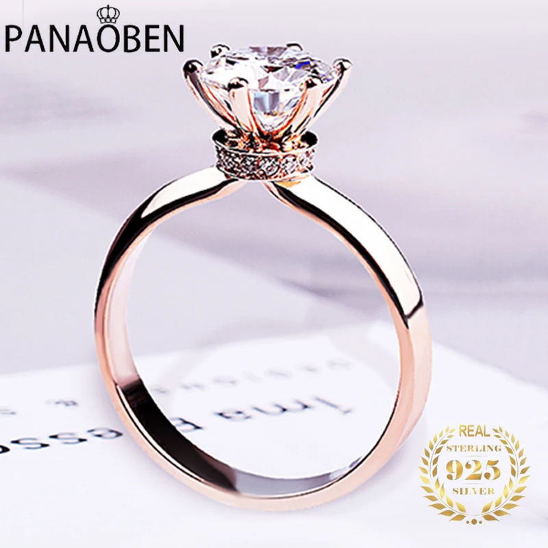 

Unique Diamond Real S925 Sterling Silver Woman Rings Rose Gold Two-tone Luxury Elegant Exquisite Engagement Wedding Gift Jewelry