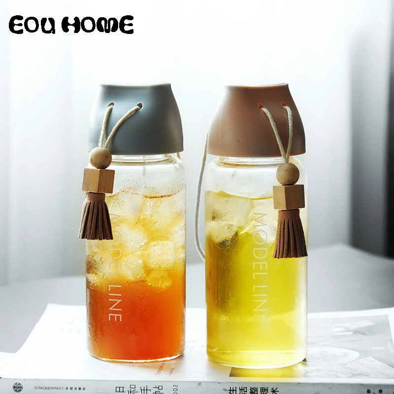 400 мл деревянный шар бахромой Стекло портативные бутылки для воды бытовой сок