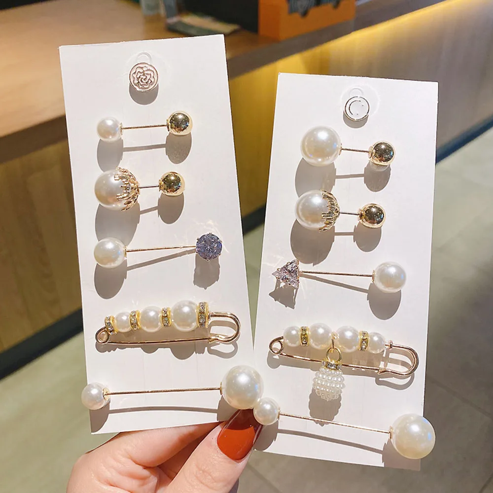 Brooch Set Big Beads Fashion Clothing Brooches for Women Pearl Lapel Pin Sweater Dress Pins Badge Buckle Accessories | Украшения и