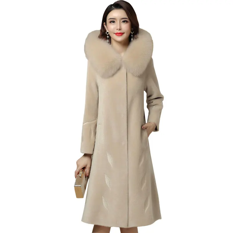 

Women's Parker Jacket 2020 Winter New Slim Fox Fur Collar Hooded Fur Medium long Large size Sheep Shearing Coat Women's clothing