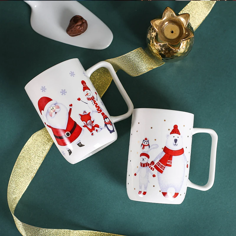 Женская керамическая кружка с ручкой мультяшным Санта-Клаусом симпатичная 400 мл
