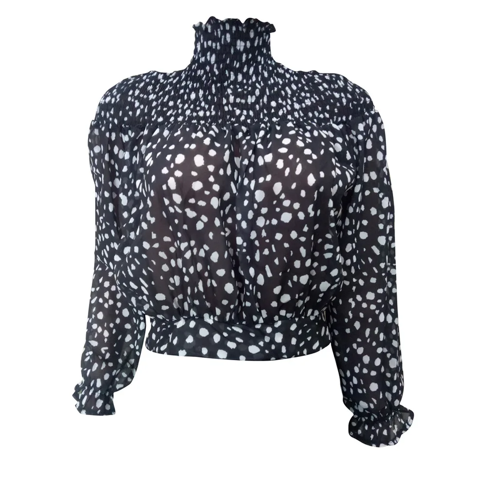 Женская шифоновая блузка с длинным рукавом-фонариком и высоким воротником |