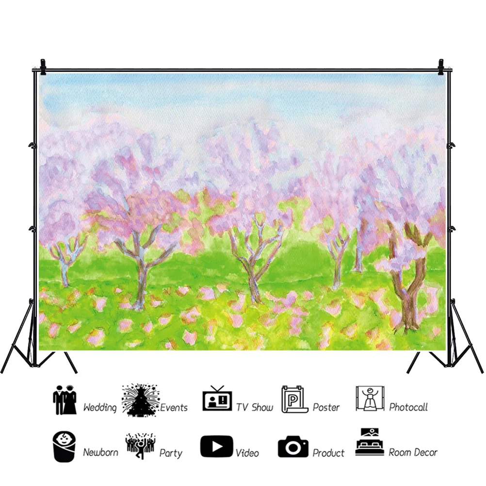 Акварельный персиковый лес с падающими цветами детские фоны для фотосъемки на