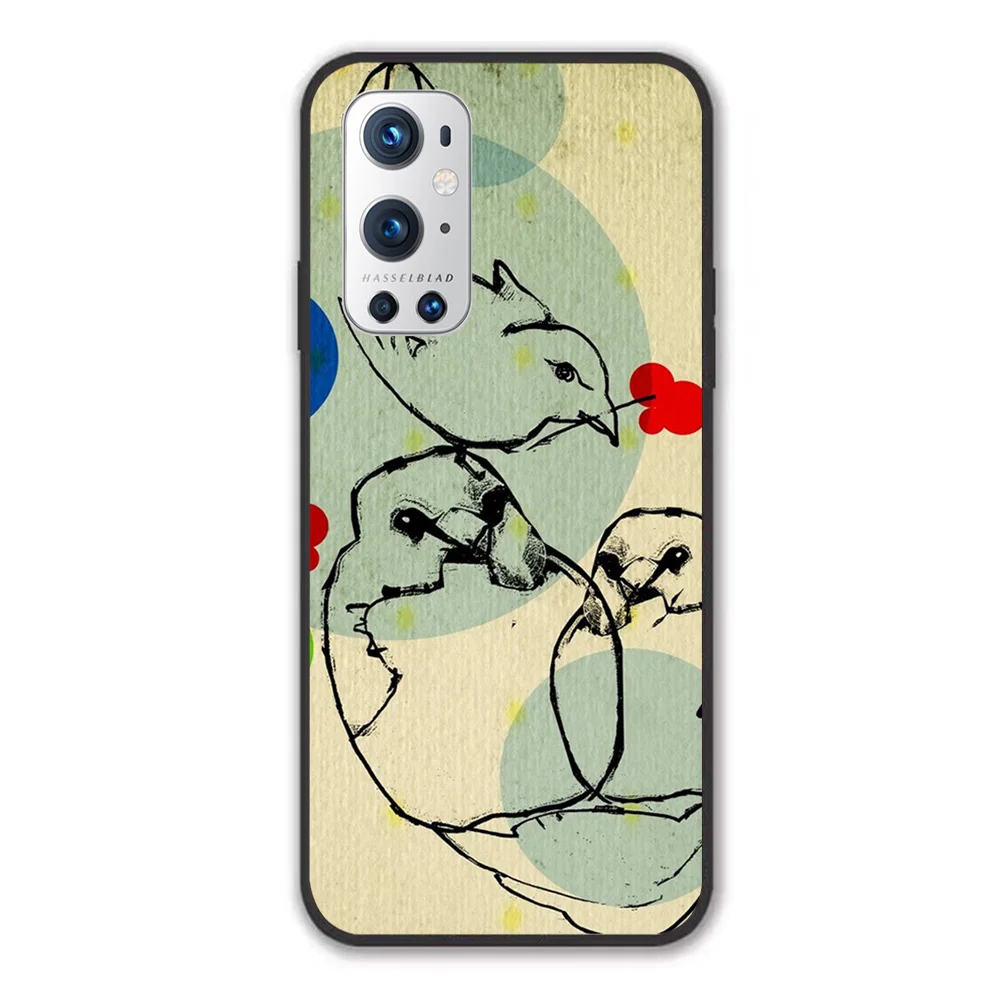

For OnePlus birds ink drawing Soft TPU Border OnePlus 7 7T 7Pro 8 8T 8Pro 9 9Pro Case