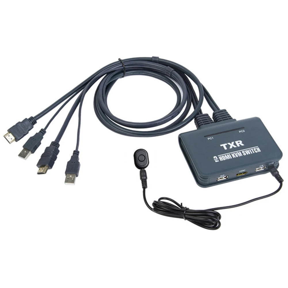 

KVM-переключатель с 2 портами USB и кабелями для ТВ-проектора, клавиатуры, мыши, компьютера