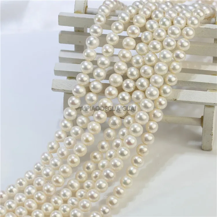 

APDGG Genuine Freshwater wholesale 5strands 8mm AA near round pearl strands loose beads women lady jewelry DIY