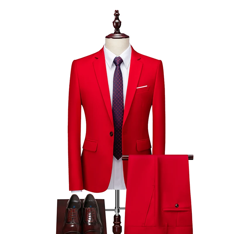 

Men's Suit Jacket with Pant Candy Colors Slim Fit Formal Business Work Wedding Stage Tuxedo Groomsman White Pink Red Suits Sets