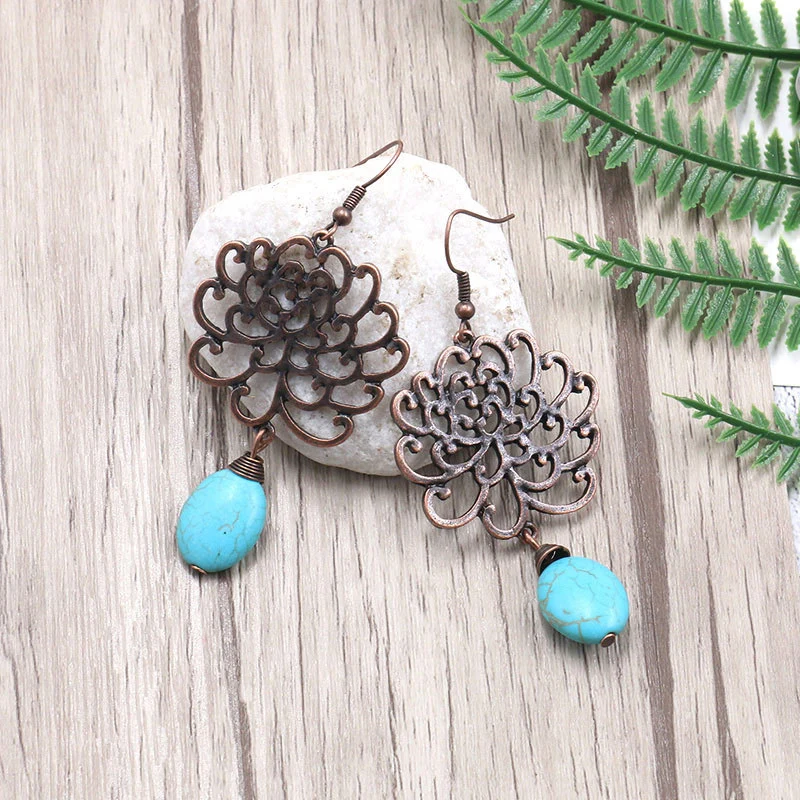 Женские серьги в этническом стиле CARTER LISA капли из красной меди с полыми цветами и