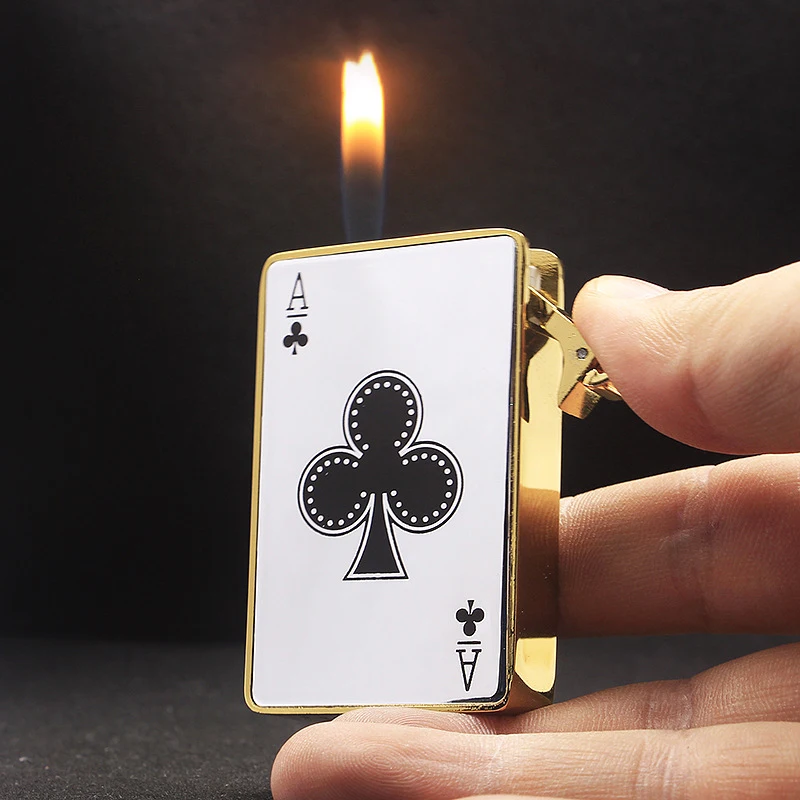 Mini Kreative Gas Feuerzeuge Poker Karte Form Neuheit Leichter Kraftstoff Butan Geschenk für Männer Nette Rauchen Zubehör Fackeln Feuerzeuge