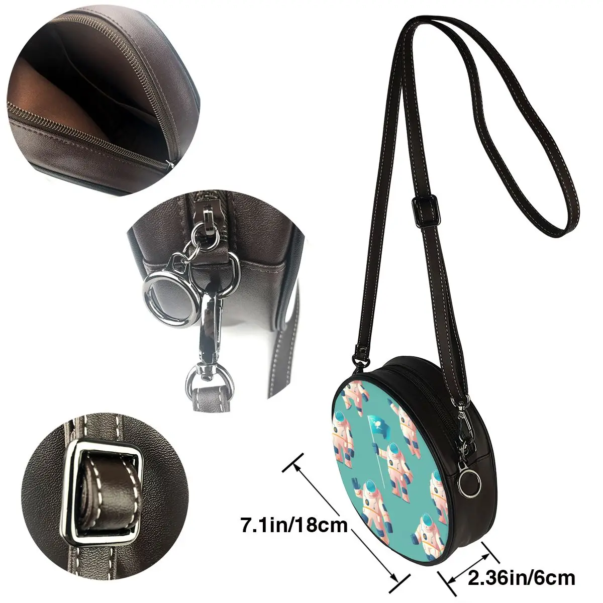 

2021 OLN Women Shoulder Bags Girls Round Bags Spaceman Print Women's Casual Messenger Bags Crossbody Bags