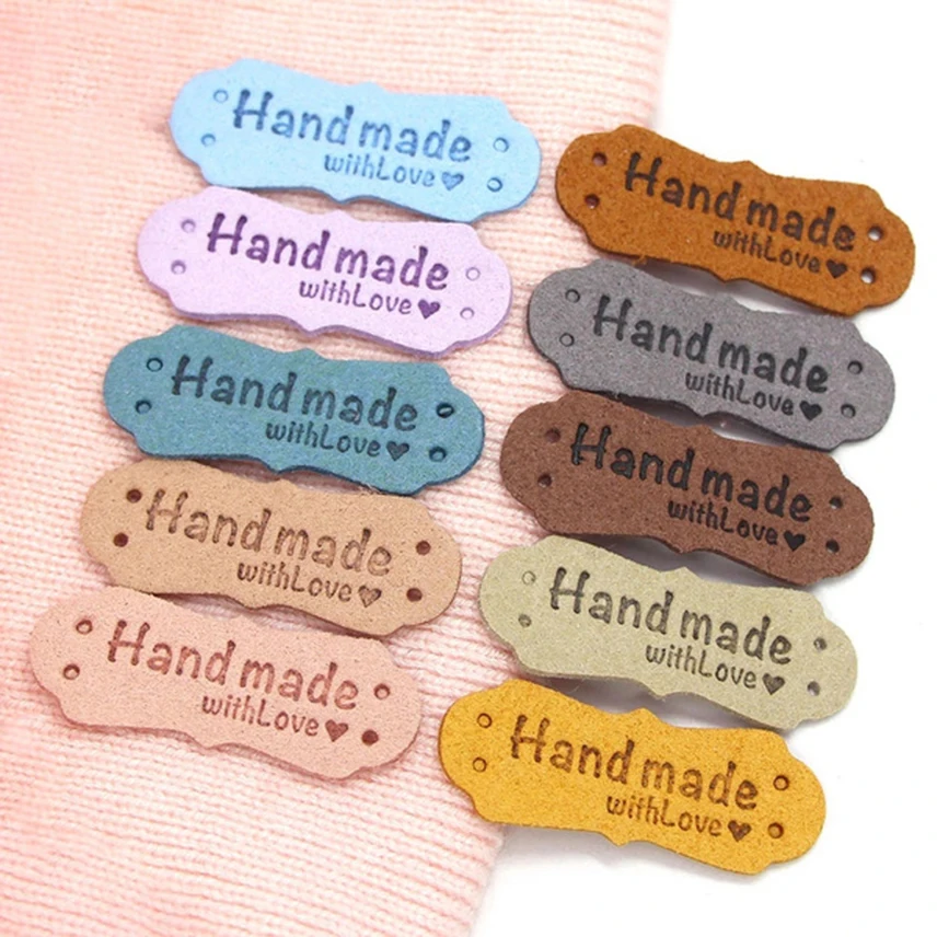 

10Pcs Irregular Handmade Leather Tag With Love Colorful Clothing Labels Craft Tags DIY Bags Shoes Sewing Tag Garment Accessories