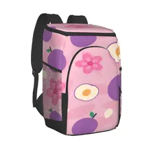 Refrigerator Bag Geometric Plum Fruit Flowers Soft Large Insulated Cooler Backpack Thermal Fridge Travel Beach Beer Bag