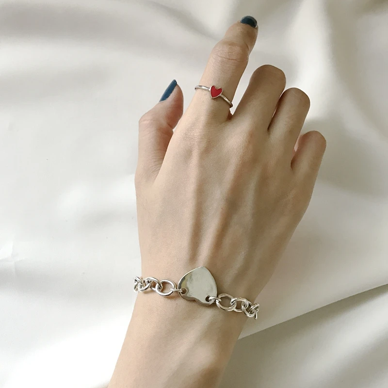LouLeur, 925 пробы, Серебряное сердце, грубо обработанная цепь, браслеты, рок, панк, пряжка, браслет для женщин, хорошее ювелирное изделие, подарки для дропшиппинг
