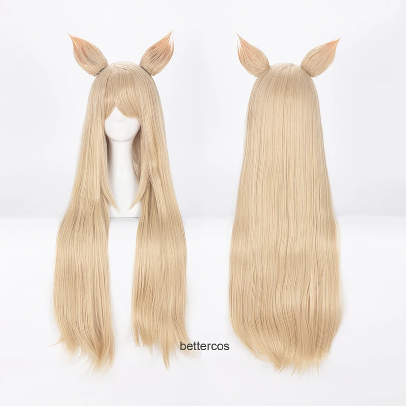 

LOL K/DA Ahri Cosplay Wigs KDA Ahri 80cm Long Blonde With Ears Heat Resistant Synthetic Hair Wig + Wig Cap