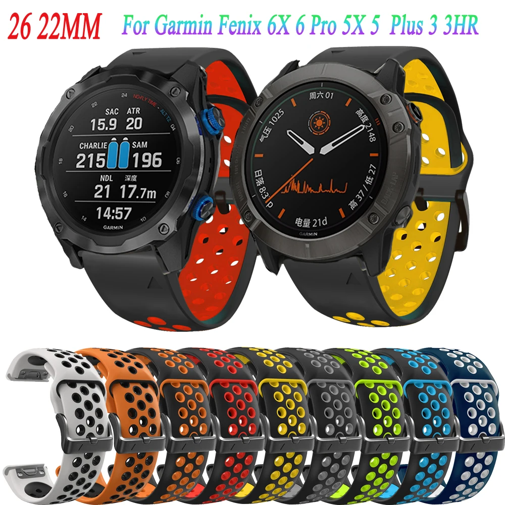 

22 26MM Silicone Smart Watch Band Strap For Garmin Fenix 5 5X Plus 6 6X Pro 3 3 HR Bracelet Smartwatch Quick Release Belt Correa