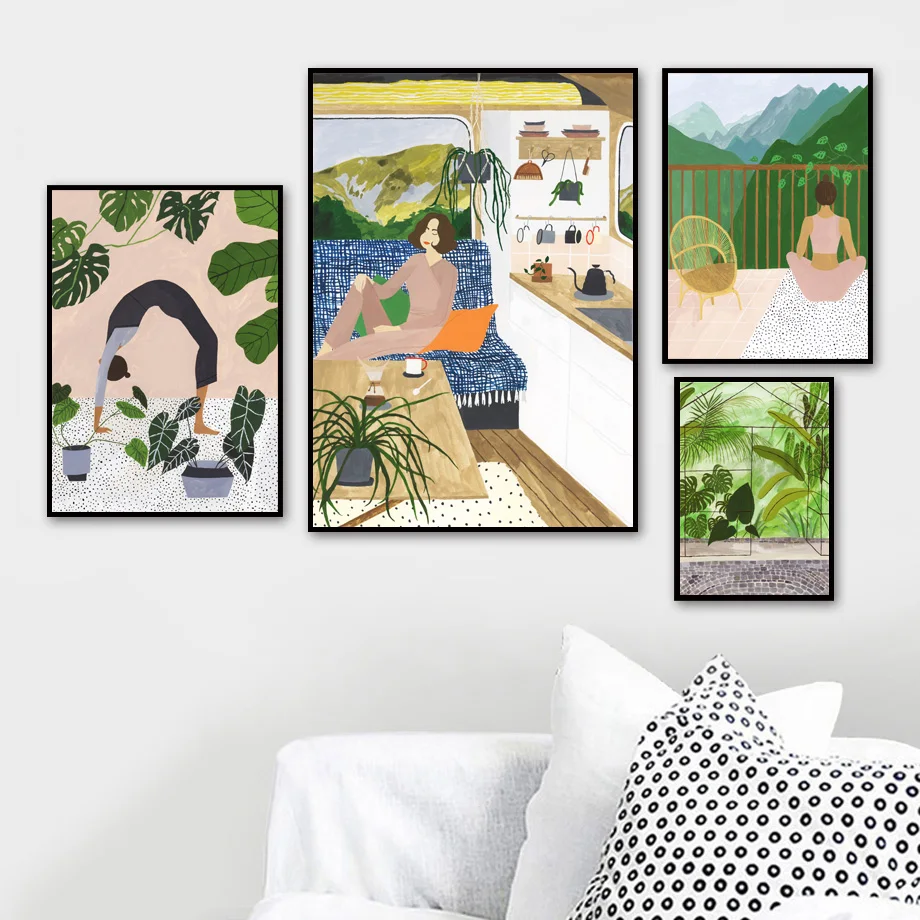 

Abstract Girl Leaf Plant Nordic Canvas Painting Wall Art Nordic Posters and Prints Wall Pictures for Living Room Decoration