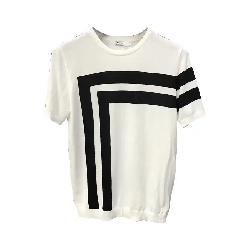 

2021 summer new elastic slim handsome youth versatile thin cotton t-shirt men's fashion brand net red short sleeve fashion