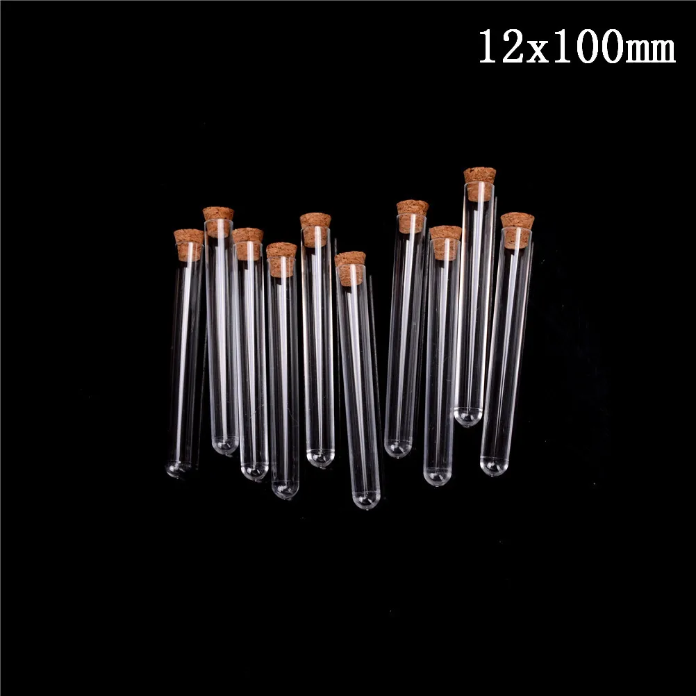

10pcs 12*100mm Plastic Test Tube With Cork Cap 20ml Clear Lab Experiment Favor Gift Tube refillable Bottle