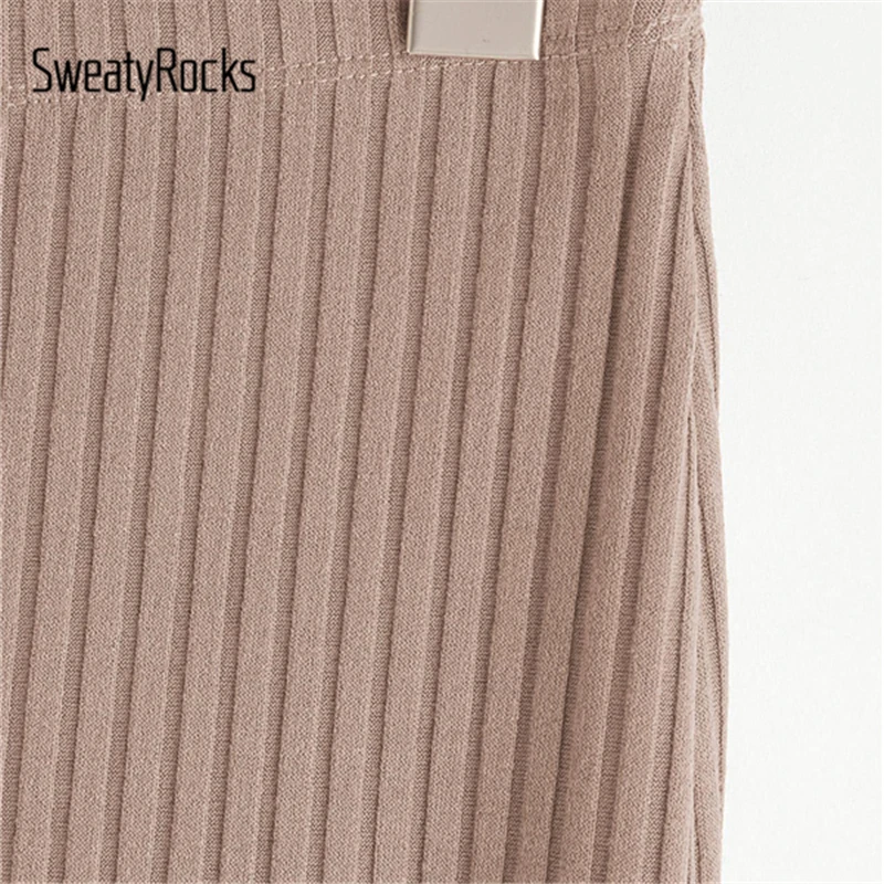SweatyRocks Обнаженная трикотажная юбка в рубчик с разрезом сзади, облегающие повседневные Юбки-миди, женские уличные эластичные юбки-карандаш