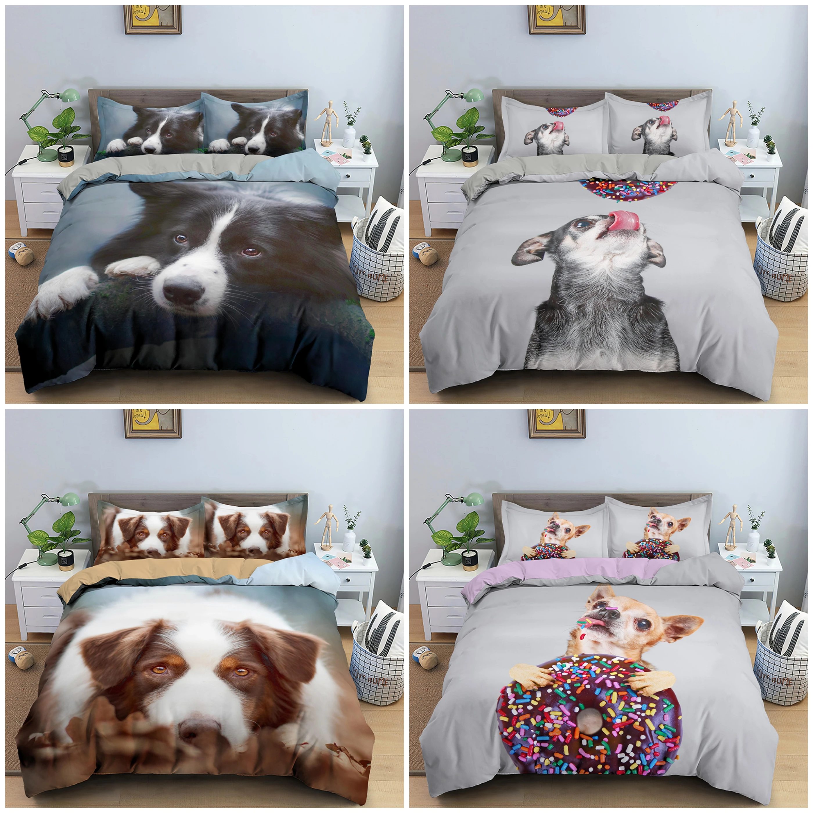 

Animal 3D Pet Bedding Set 2/3pcs Soft Quilt Cover / Duvet Cover Set Twin Full Queen King Size Home Textile