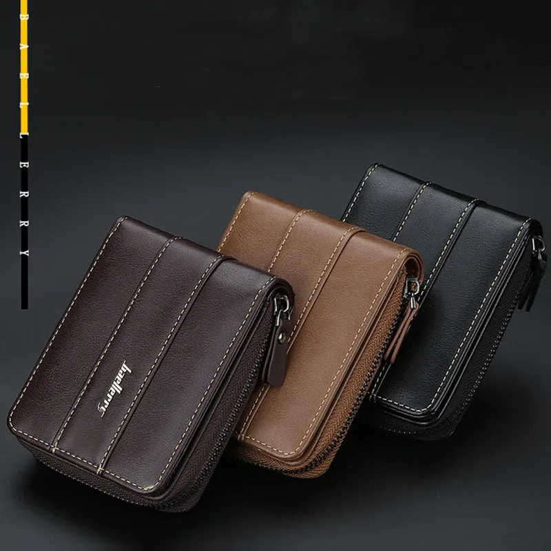 

Baellerry Men's Short Wallet Korean Leather Multi-function Multi Card Square Solid Color Zero Wallet Zipper Buckle Ticket Holder