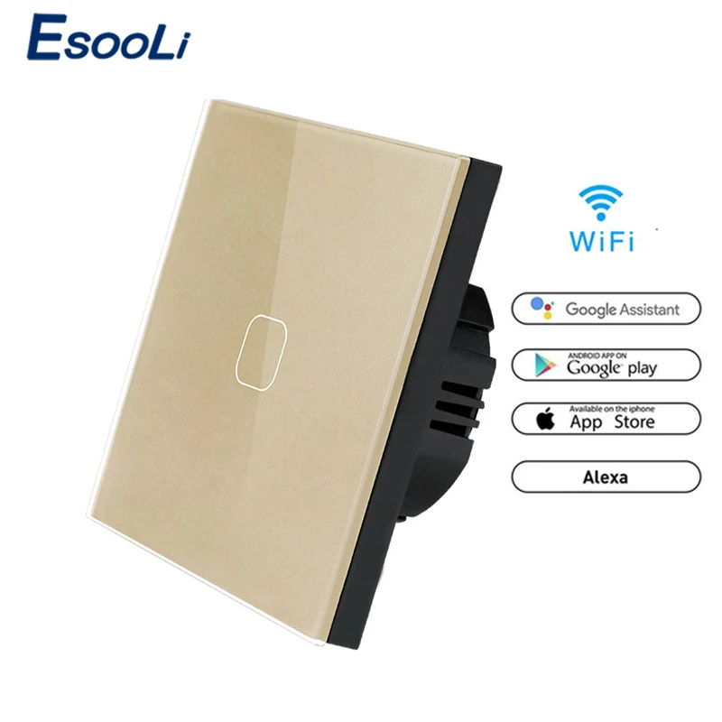 WiFi Gold 1 Gang EsooLi стандарт ЕС 1 банда Tuya/Smart Life/ewelink WiFi умный сенсорный выключатель для Google Home Amazon Alexa Голосовое управление - Цвет: WiFi Gold 1 Gang