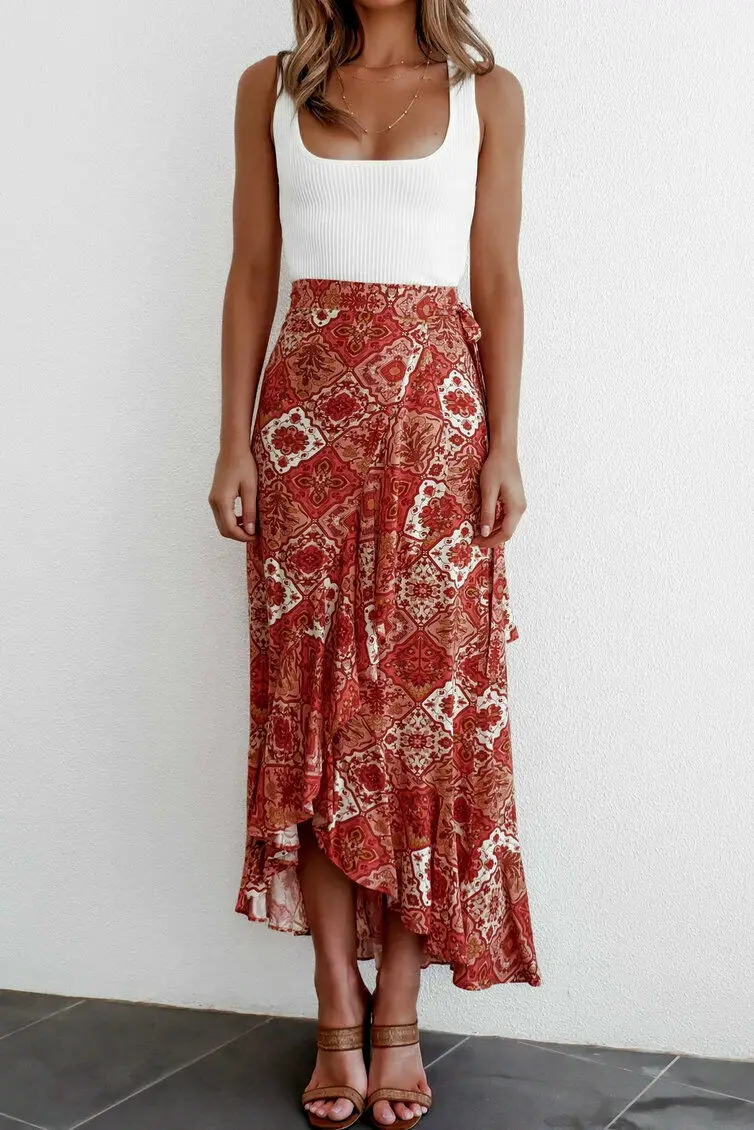 Брендовая Новинка милые женские юбки Boho шифон цветочный рисунок Losse юбка с
