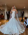 Женское свадебное платье-русалка, сексуальное платье, женское свадебное платье, корсет со шлейфом на спине, платье для невесты, 2020