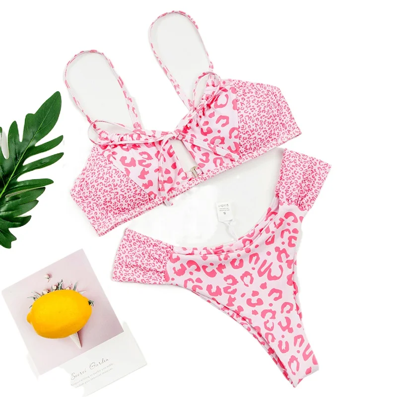 

2021 New Swimwear Leopard Print Bikini 2-Piece Swimsuit Female Wire Free Polyester
