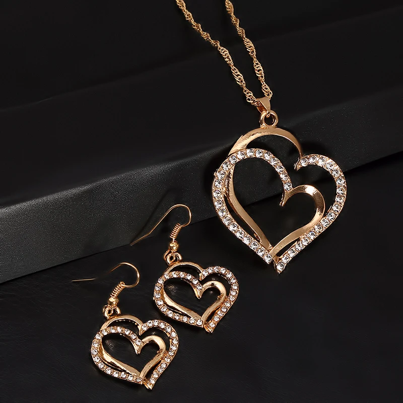 Ювелирные наборы из нержавеющей стали ожерелье в форме сердца набор сережек для