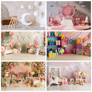 Фон Laeacco для фотосъемки новорожденных с изображением Луны, звезд, облаков, цветов, конфет