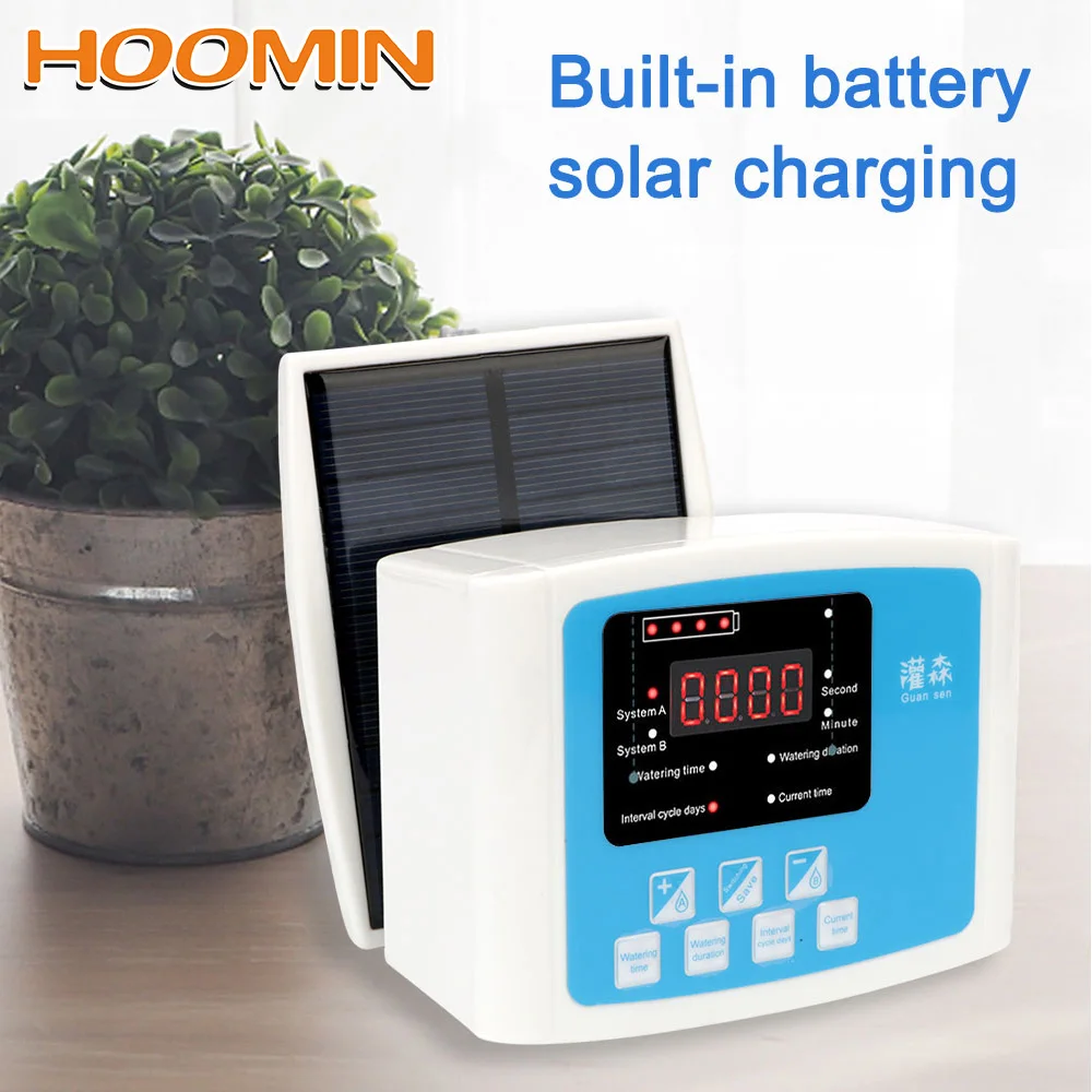 HOOMIN Water Timer Automatic Watering Device Garden Self-Watering Kit Solar Energy Drip Irrigation System Double Pump
